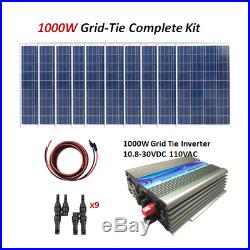 1000W Grid-Tie Complete Kit 10pcs 100W Solar Panel & Power Inverter for Home