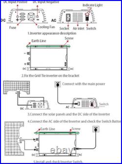 1000W Grid Tie Inverter Pure Sine Wave Stackable MPPT Solar Power 10.8-30V DC In