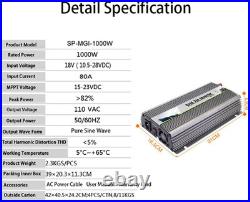 1000W Grid Tie Inverter Pure Sine Wave Stackable MPPT Solar Power 10.8-30V DC In