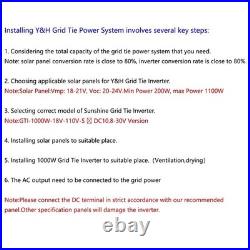 1000W Grid Tie Inverter Stackable MPPT Pure Sine Wave DC15-28V Solar Input AC