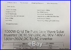 1000w Solar Grid Tie Inverter Fir Home Use 10.8-28vdc Input Ac 90v-140v DC