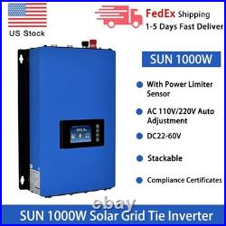 1000W Solar Grid Tie Inverter Stackable Power Limiter Sensor DC26-60V AC110/220V