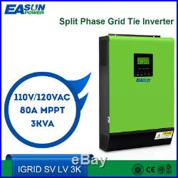 110V 3KVA 2400W Grid Tie Inverter 24V Solar Inverter MPPT Hybrid Inverters 40A