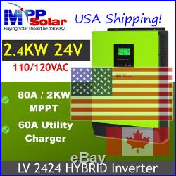 2400W 24V 120V Hybrid Solar Inverter Split Phase capable 80A MPPT solar+60A util