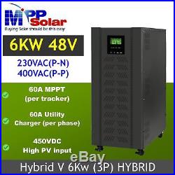 3 Phase 6000w 48vdc Hybrid Solar inverter grid tie + off grid PV input 450vdc