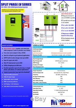 5 In 1 Hybrid 2 x 2400W 24V 120V Solar Inverter Split Phase, incl parrallel kit