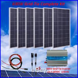 600W 6x 100 Watt Solar Panel Kit System with 500W Grid Tie Inverter for Home