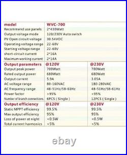 700W Solar Inverter Grid Tie MPPT WIFI Micro Inverter DC24V To 110V