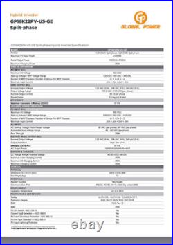 Global Power 16kWith22kPV Hybrid Solar Inverter 120/240VAC US Listed Grid-Tie