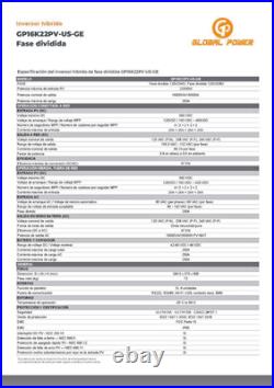 Global Power 16kWith22kPV Hybrid Solar Inverter 120/240VAC US Listed Grid-Tie