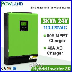 Grid Tie Inverter 2400W 24V Solar Inverter 80A MPPT Charger Hybrid Inverter