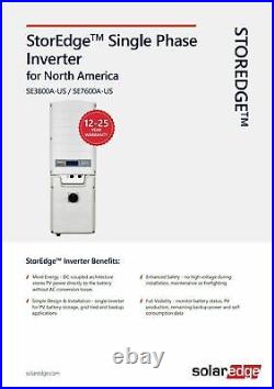 NEW SolarEdge SE7600A-USS20NHY2 StorEdge 7.6kW 240 Volt AC Single Phase Inverter