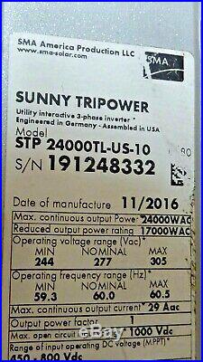 SMA STP 24000TL-US-10 Sunny Tripower Grid-Tie Solar Power Inverter 3-Phase NEW