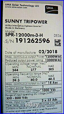 SMA STP SPR12000M-3-H Sunny Tripower Grid-Tie Solar Power Inverter 3-Phase NEW