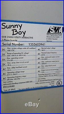 SMA Sunny Boy SWR-2500U 240v Grid Tie Inverter, 30 day Warranty. No LCD display