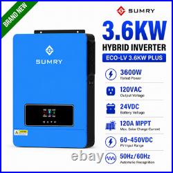 SUMRY 3.6KW Hybrid Solar Inverter 24V 120V Pure Sine Wave MPPT 120A Dual Output