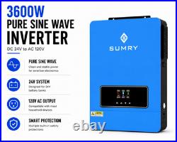 SUMRY 3.6KW Hybrid Solar Inverter 24V 120V Pure Sine Wave MPPT 120A Dual Output