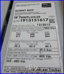Sma Sunny Boy Sb7000tl-us-22 Solar Inverter 7000w 600v 18a