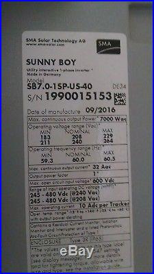Sunny Boy, SMA, 7.0-US-40, Grid Tie Inverter, With Secure Power Supply