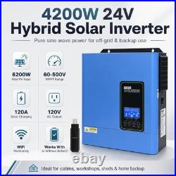 US 4200W 24V Solar Hybrid Inverter 110V 120V Pure Sine Wave 120A MPPT Controller