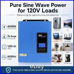US 4200W 24V Solar Hybrid Inverter 110V 120V Pure Sine Wave 120A MPPT Controller