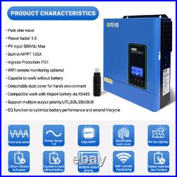 US 4200W 24V Solar Hybrid Inverter 110V 120V Pure Sine Wave 120A MPPT Controller
