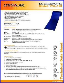 Uni-Solar PVL-128 128W 24V Flexible Solar Panel Grid-Tie Solder Points UL LISTED