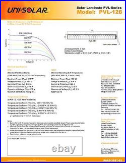 Uni-Solar PVL-128 128W 24V Flexible Solar Panel Grid-Tie Solder Points UL LISTED