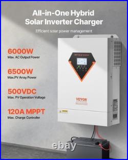 VEVOR 6000W Hybrid Solar Inverter 48V DC Pure Sine Wave 220V MPPT Off Grid New